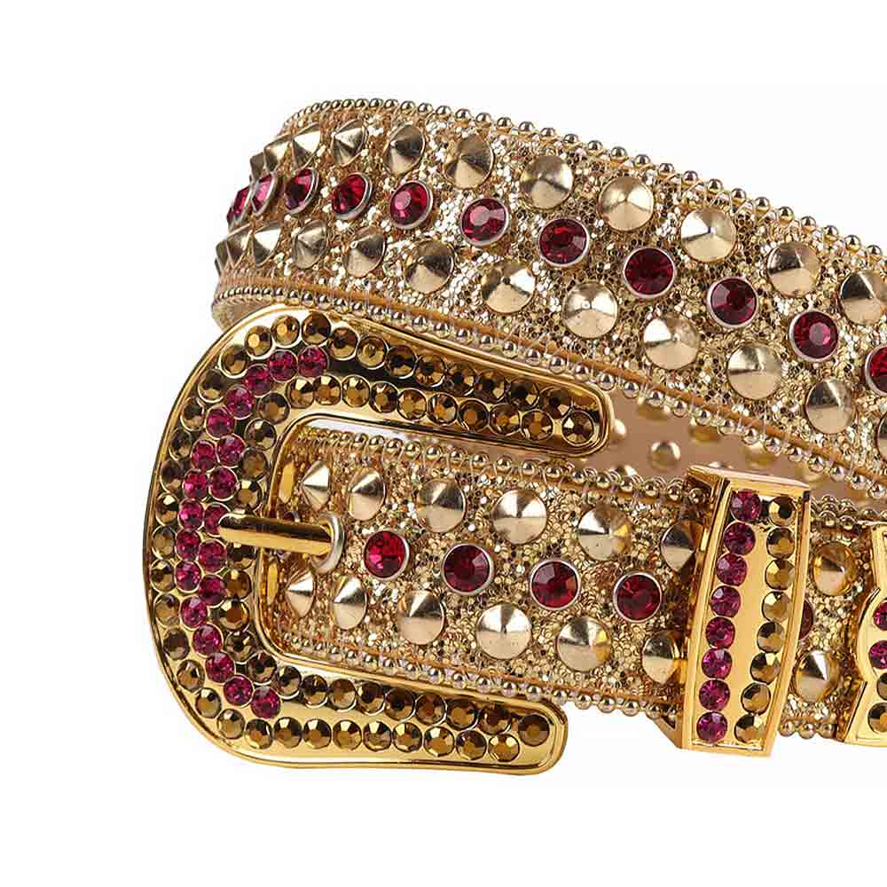 Crystal-Studded Gold belt and Purple Crystal Diamonds with Gold Buckle Adorned with Purple & Gold Faceted Crystal Diamonds Rhinestones