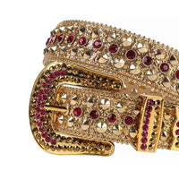 Crystal-Studded Gold belt and Purple Crystal Diamonds with Gold Buckle Adorned with Purple & Gold Faceted Crystal Diamonds Rhinestones