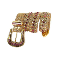Crystal-Studded Gold belt and Purple Crystal Diamonds with Gold Buckle Adorned with Purple & Gold Faceted Crystal Diamonds Rhinestones