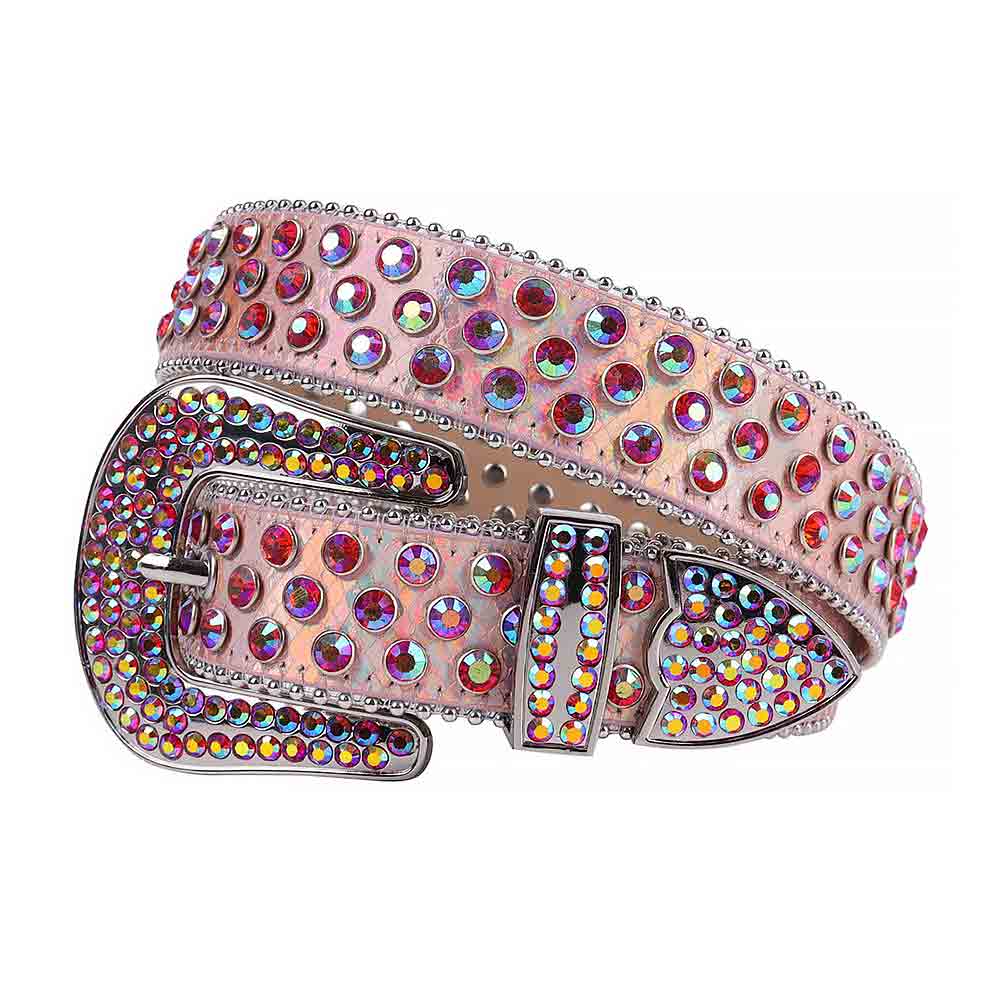 Sparkling Rhinestone Pink Multicolor belt and Pink Yellow Blue Faceted Crystal Multicolor Diamonds with Silver Buckle Studded with Pink Yellow Blue Faceted Crystal Multicolor Diamonds Rhinestones