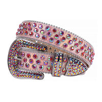 Sparkling Rhinestone Pink Multicolor belt and Pink Yellow Blue Faceted Crystal Multicolor Diamonds with Silver Buckle Studded with Pink Yellow Blue Faceted Crystal Multicolor Diamonds Rhinestones