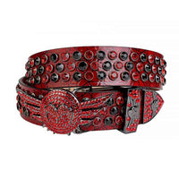 Sparkling Rhinestone Red Belt And Black & Red Gems Dark Grey Angel Wings Shaped Buckle Adorned With Red & Black Rhinestones