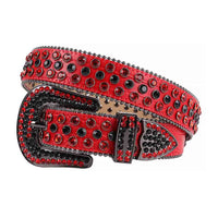 Crystal-Studded Red belt and Black & Red Faceted Crystal Diamonds with Black Buckle Embellished with Black & Red Crystal Diamonds Rhinestones