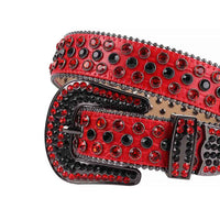 Crystal-Studded Red belt and Black & Red Faceted Crystal Diamonds with Black Buckle Embellished with Black & Red Crystal Diamonds Rhinestones