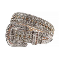 Crystal-Studded Silver belt and Brown & White Faceted Crystal Diamonds with Silver Buckle Embellished with Brown & White Crystal Diamonds Rhinestones