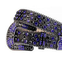 Crystal-Studded Leather Waist Belt Black With Black And Blue Studs