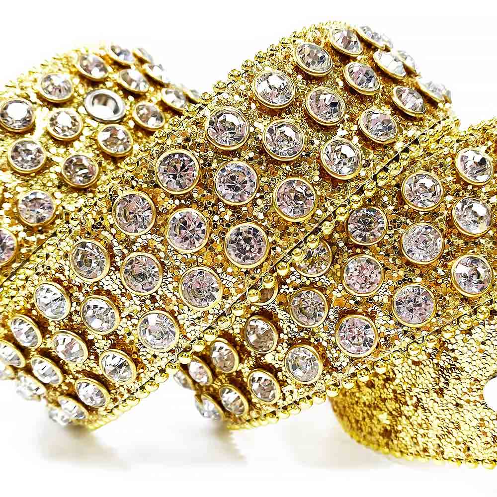 Crystal-Studded Genuine Leather Belt   Gold Big White Studs