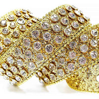 Crystal-Studded Genuine Leather Belt   Gold Big White Studs