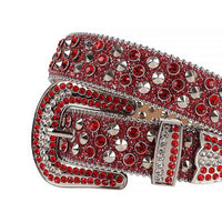 Crystal-Studded Leather Belt   Red Sparkle With Studs And Red Studs