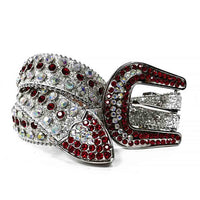 Rhinestone-Studded Genuine Leather Belt   White with Red