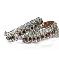 Rhinestone-Studded Genuine Leather Belt   White with Red