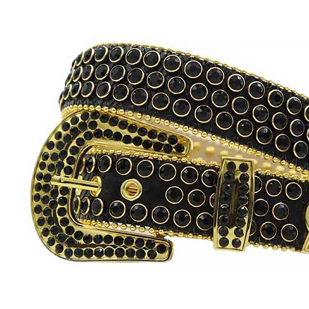 Crystal-Studded Leather Waist Belt Black With Black Studs