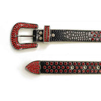 Crystal-Studded Leather Waist Belt Black with Red Studs