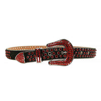 Crystal-Studded Leather Waist Belt Black with Red Studs