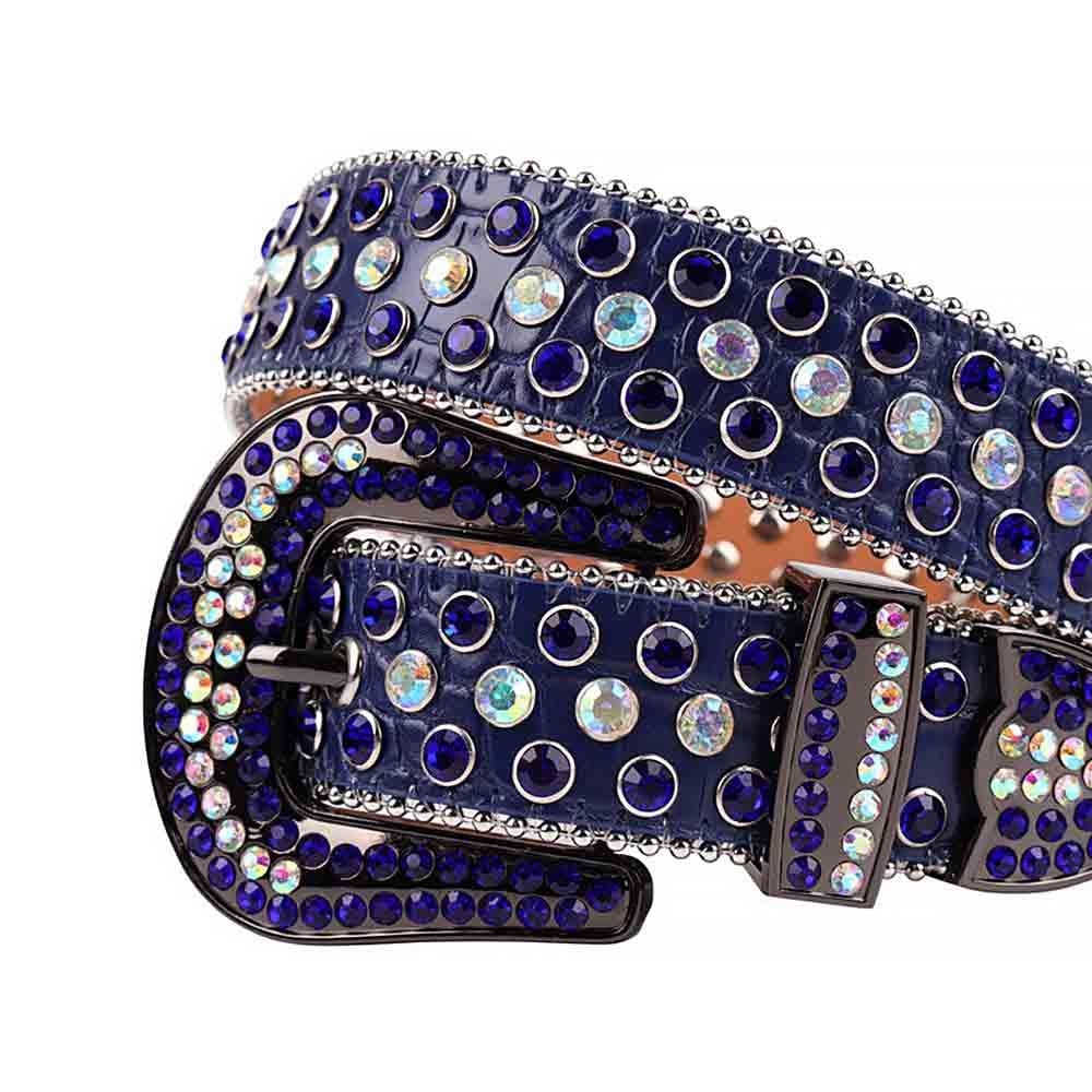 Crystal-Studded Leather Waist Belt Blue With Multi And Blue Studs