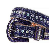 Crystal-Studded Leather Waist Belt Blue With Multi And Blue Studs