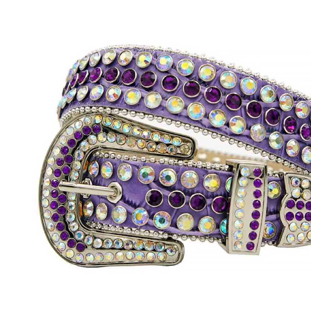 Crystal-Studded Leather Waist Belt Purple with Multi Studs