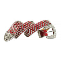Crystal-Studded Leather Waist Belt Red Big White Gems
