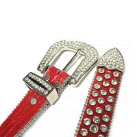 Crystal-Studded Leather Waist Belt Red Big White Gems