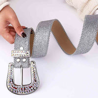 Crystal-Studded Leather Waist Belt Silver Sparkle With Multi Stones