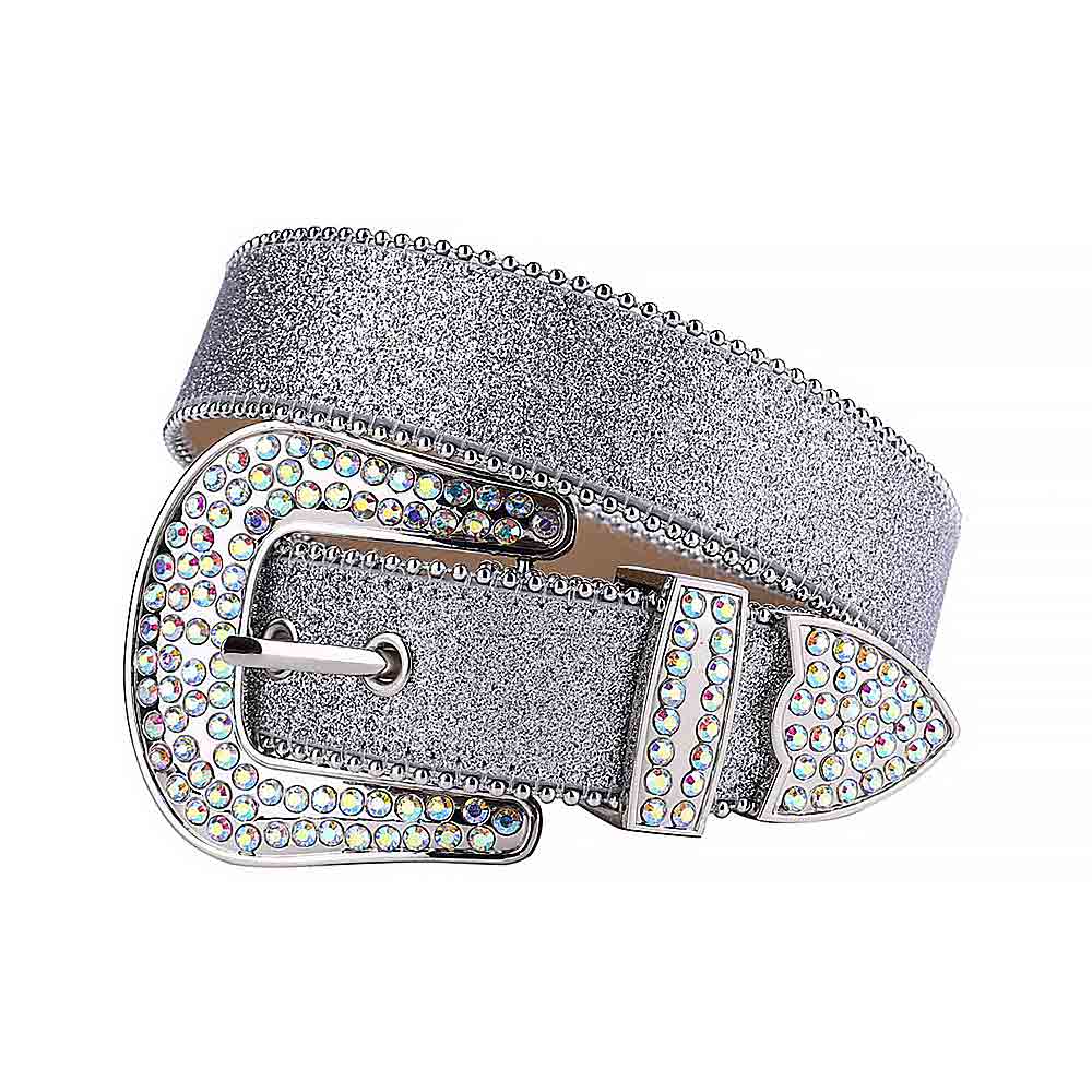 Crystal-Studded Leather Waist Belt Silver Sparkle With Multi Stones