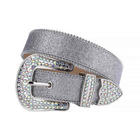 Crystal-Studded Leather Waist Belt Silver Sparkle With Multi Stones