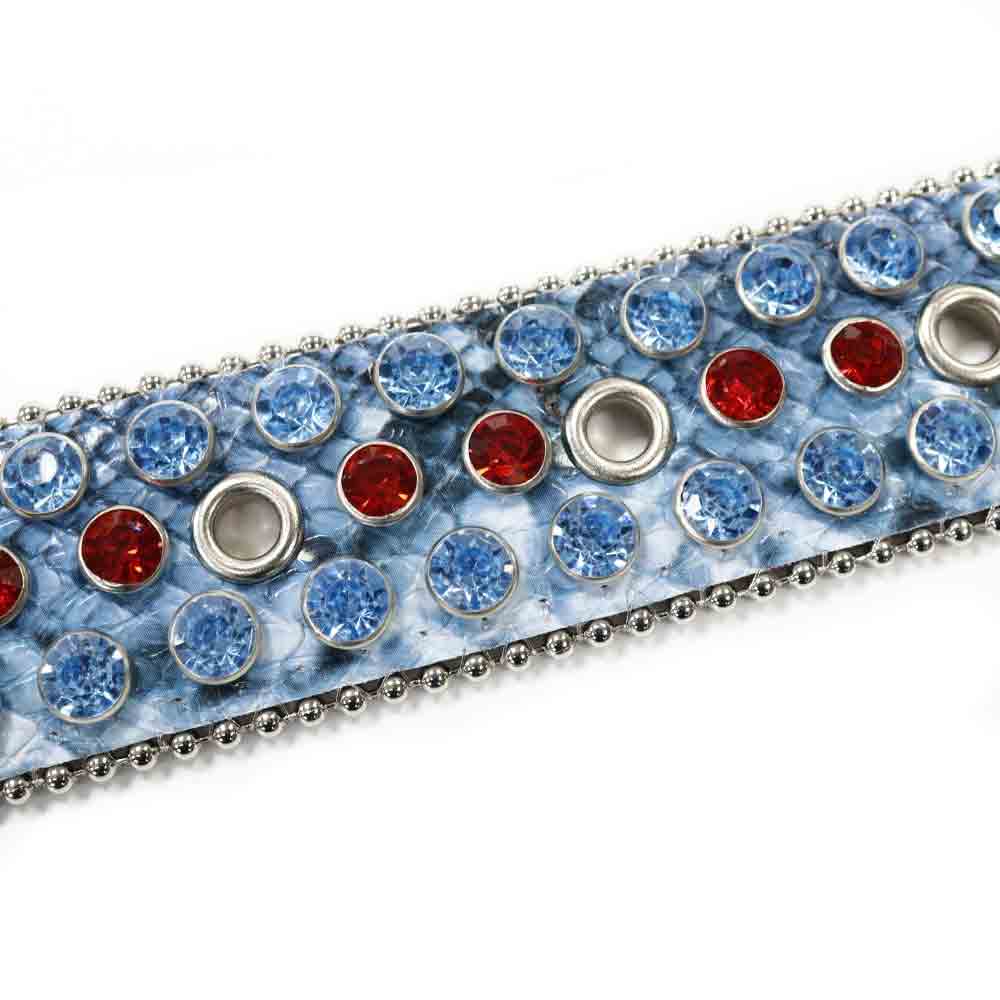 Crystal-Studded Genuine Leather Belt Snake Multi With Red Blue Gems