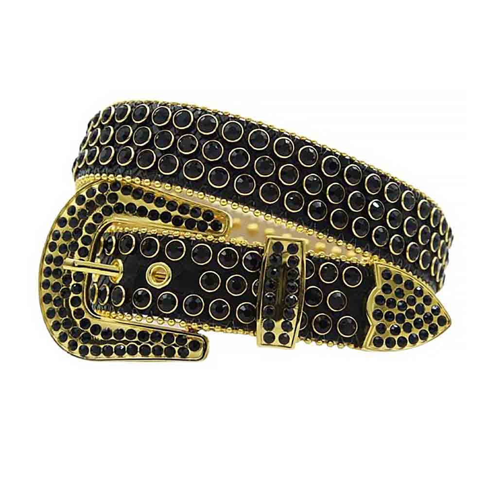 Crystal-Studded Leather Waist Belt Black With Black Studs