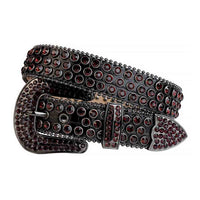 Crystal-Studded Leather Waist Belt Black with Maroon Gems