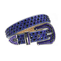 Crystal-Studded Genuine Leather Belt Blue with Black