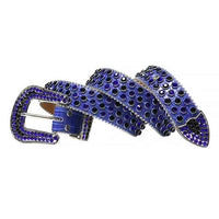 Crystal-Studded Genuine Leather Belt Blue with Black