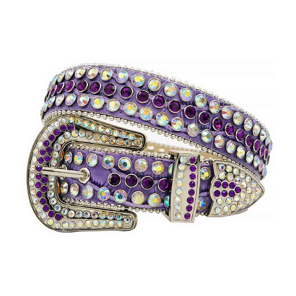 Crystal-Studded Leather Waist Belt Purple with Multi Studs