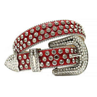 Crystal-Studded Leather Waist Belt Red Big White Gems
