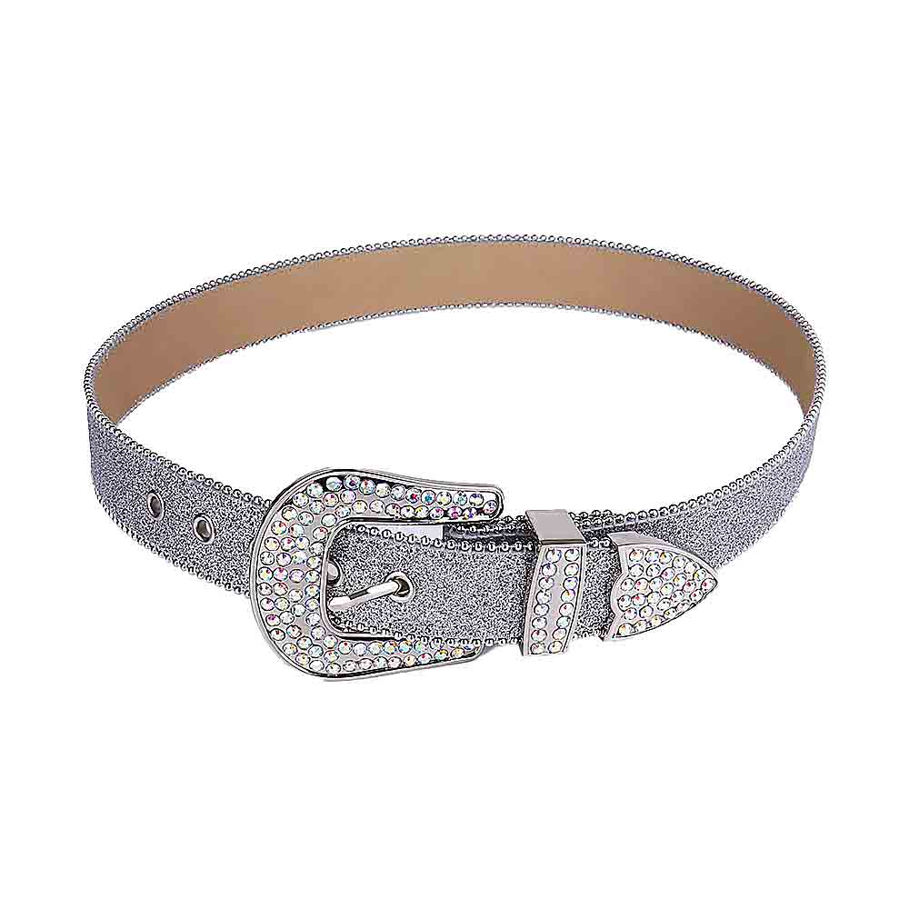 Crystal-Studded Leather Waist Belt Silver Sparkle With Multi Stones