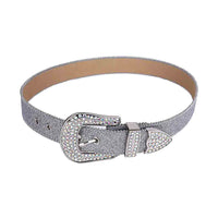 Crystal-Studded Leather Waist Belt Silver Sparkle With Multi Stones