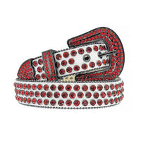 Rhinestone-Studded Leather Waist Belt White Red Gray