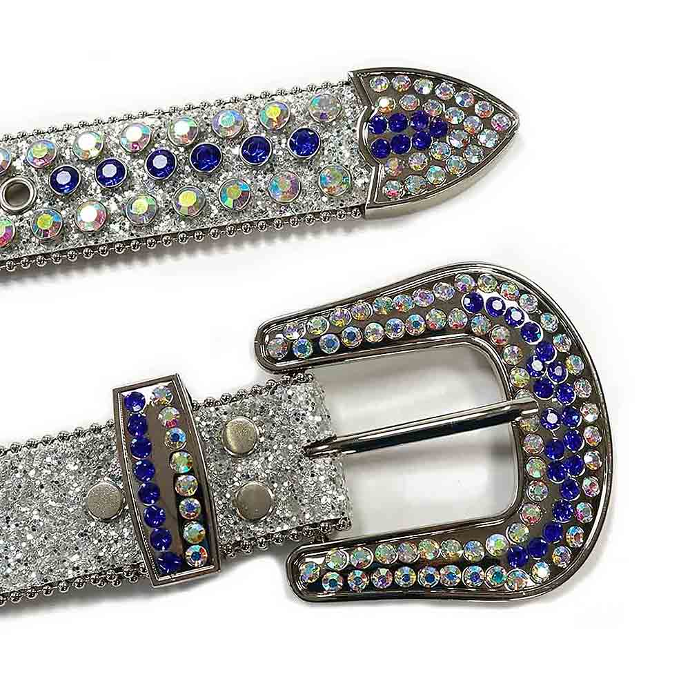 Silver Strap With Blue and White Embellished Rhinestone Belt