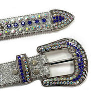 Silver Strap With Blue and White Embellished Rhinestone Belt