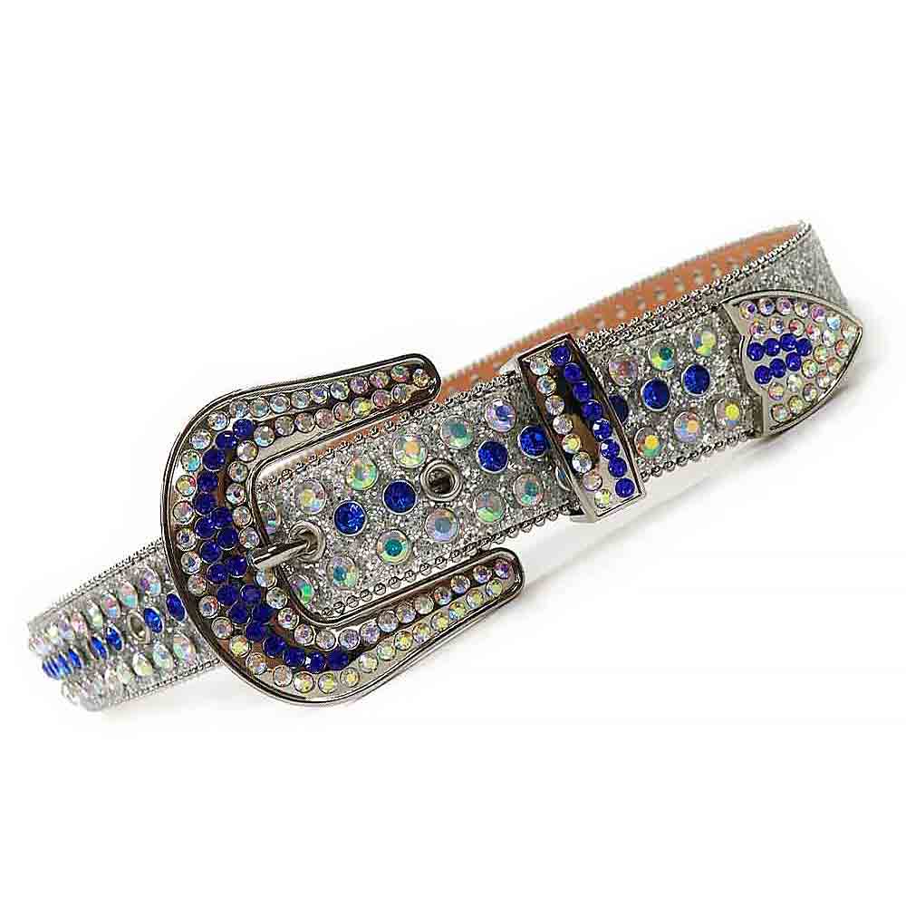 Silver Strap With Blue and White Embellished Rhinestone Belt