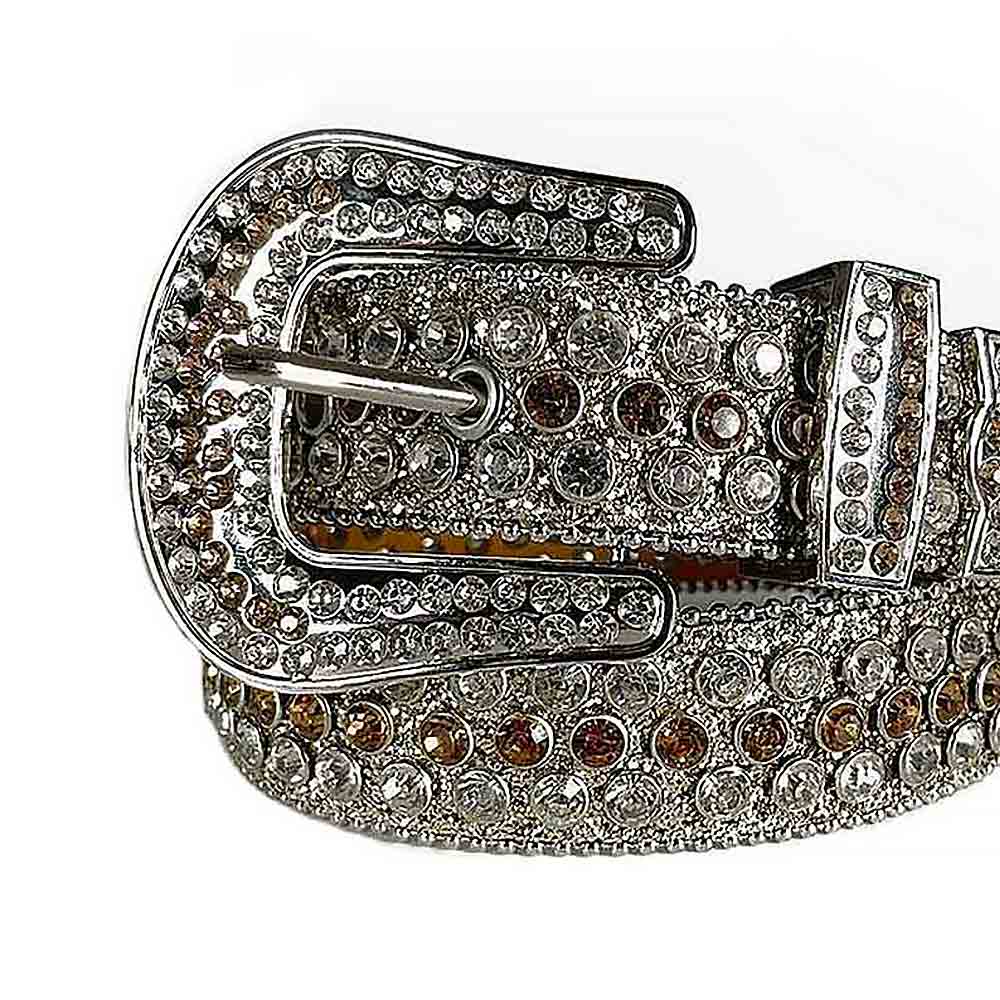 Silver Strap With Brown Encrusted Rhinestone Belt