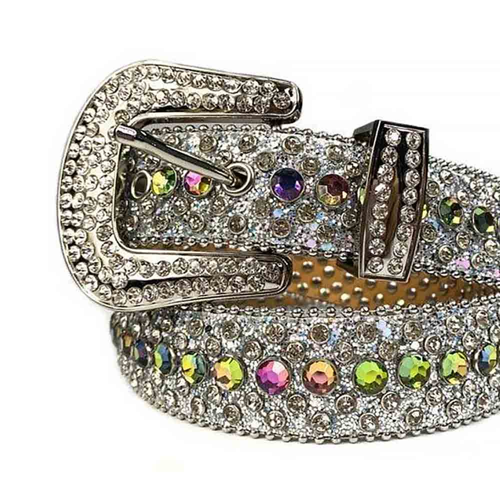 Silver Strap With Multi Colour Encrusted Rhinestone Belt