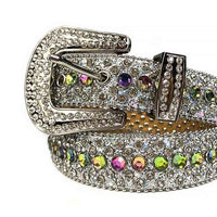 Silver Strap With Multi Colour Encrusted Rhinestone Belt