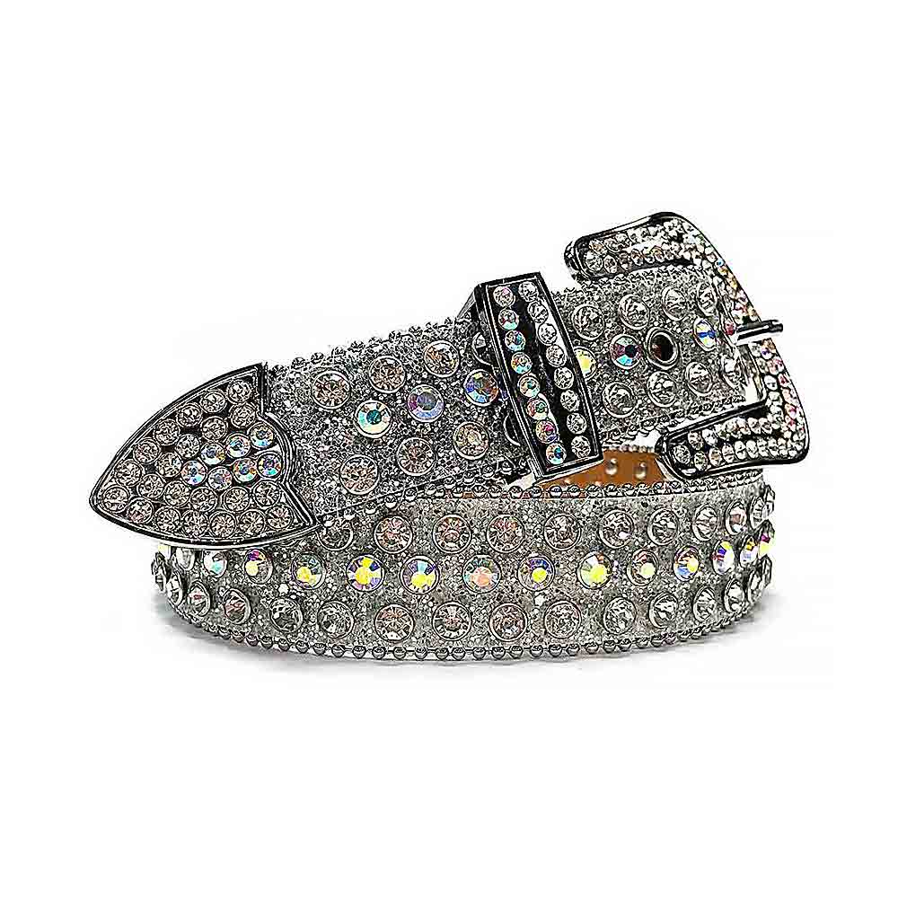Silver Strap With Multi Color & Diamond Faceted Crystals Encrusted Rhinestone Belt