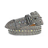 Silver Strap With Multi Color & Diamond Faceted Crystals Encrusted Rhinestone Belt