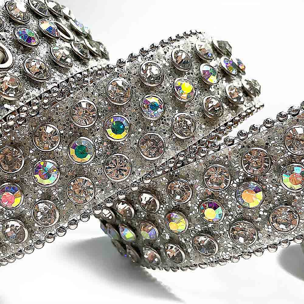 Silver Strap With Multi Color & Diamond Faceted Crystals Embellished Rhinestone Belt