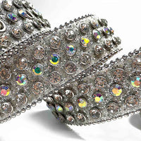 Silver Strap With Multi Color & Diamond Faceted Crystals Encrusted Rhinestone Belt