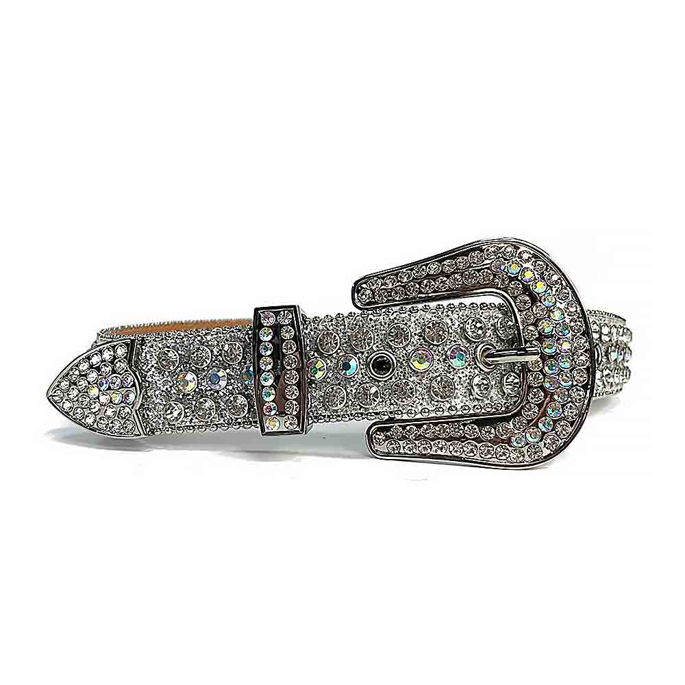 Silver Strap With Multi Color & Diamond Faceted Crystals Embellished Rhinestone Belt