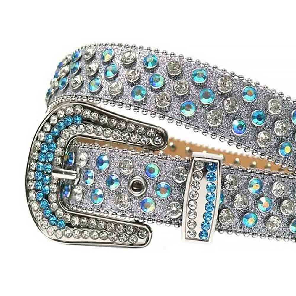 Silver Strap With Multi Colour Encrusted Rhinestone Belt