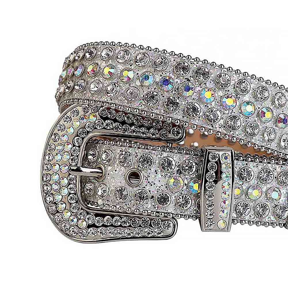 Silver Strap With Multi & Faceted Crystal Silver Adorned Rhinestone Belt