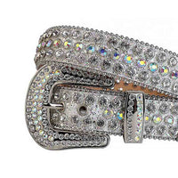 Silver Strap With Multi & Faceted Crystal Silver Adorned Rhinestone Belt